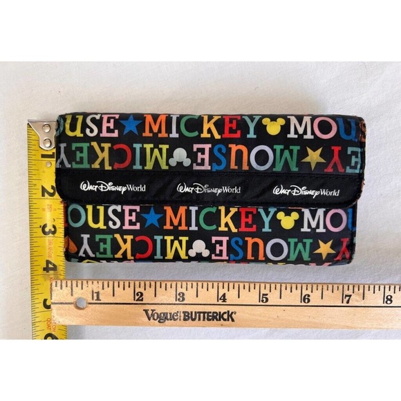 Walt Disney World Mickey Mouse Womens Wallet Black Multicolor Letters 7" - Picture 4 of 9